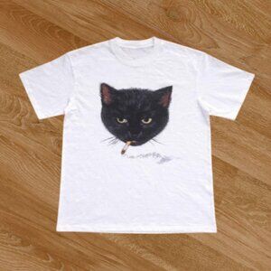 Black cat smoking graphic tee